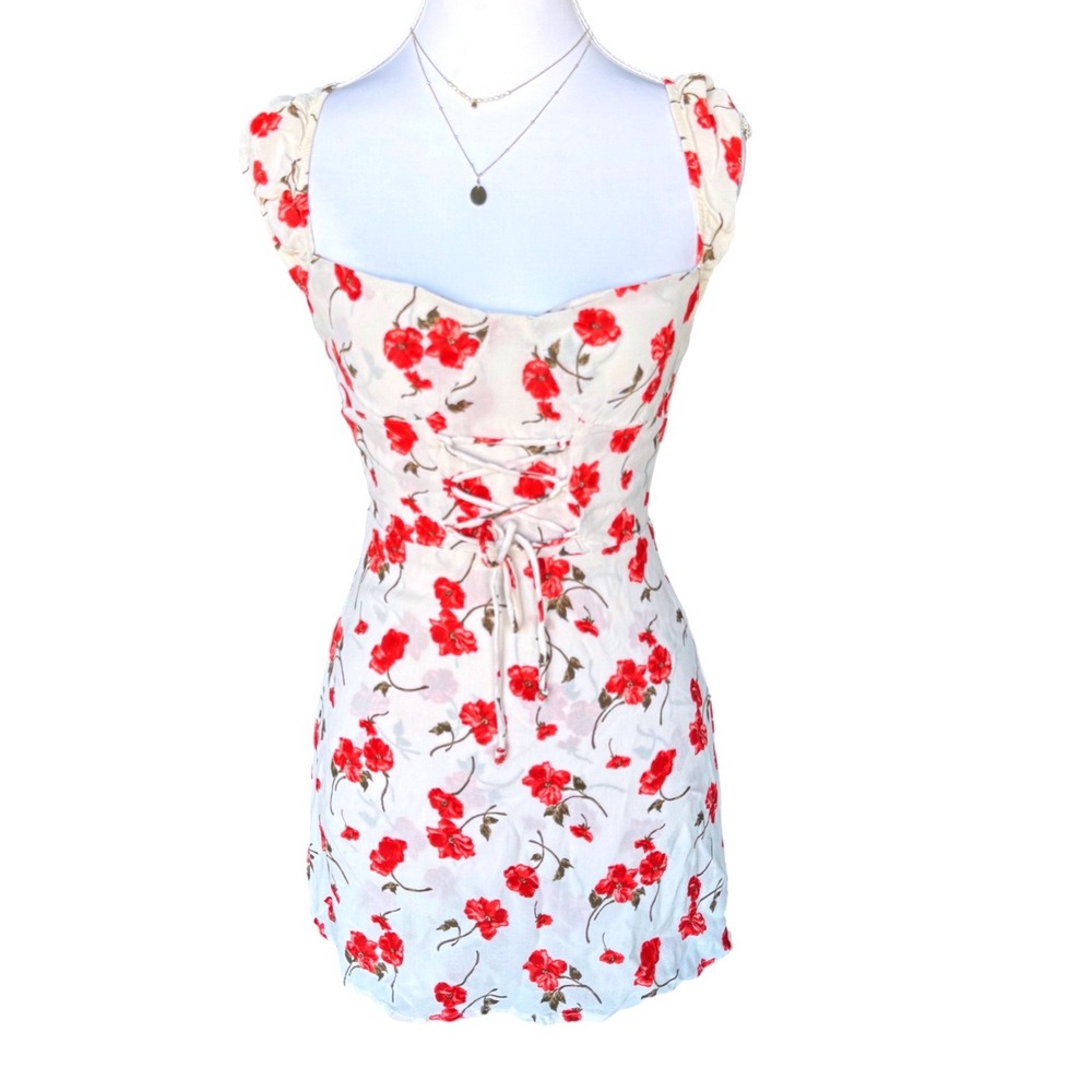 Reformation Armadillo Ruffle Mini Dress Floral Lace Up Cottagecore Coquette 2